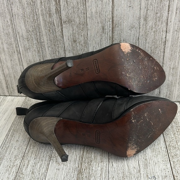 Coach Tessie Black Leather Heeled Buckle Ankle Booties - Picture 6 of 10